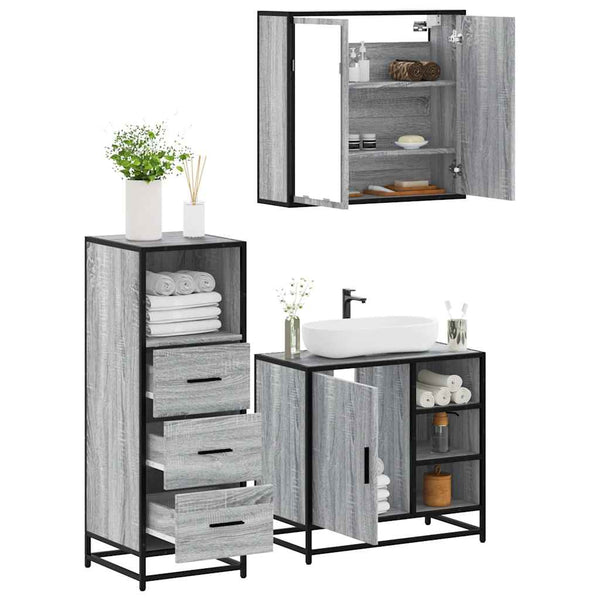 Graues Badmöbel-Set Dagobert 3-teilig (Sonoma-Holz)