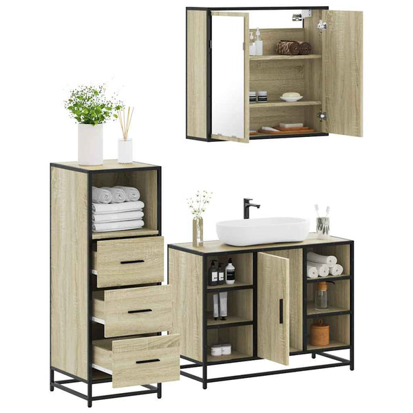 Badezimmermöbel-Set Adelka (3-teilig, Sonoma-Eiche, Holz)