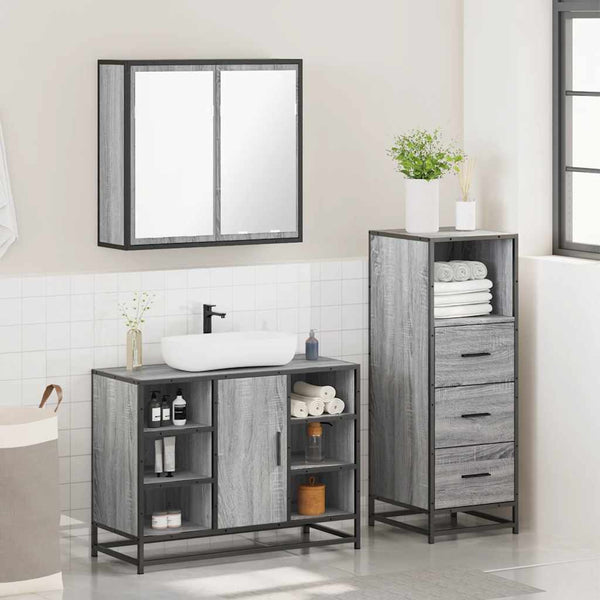 Grauer Badezimmer-Möbelsatz Adelka (3-teilig, Sonoma Eiche)