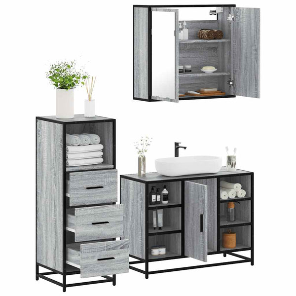 Grauer Badezimmer-Möbelsatz Adelka (3-teilig, Sonoma Eiche)
