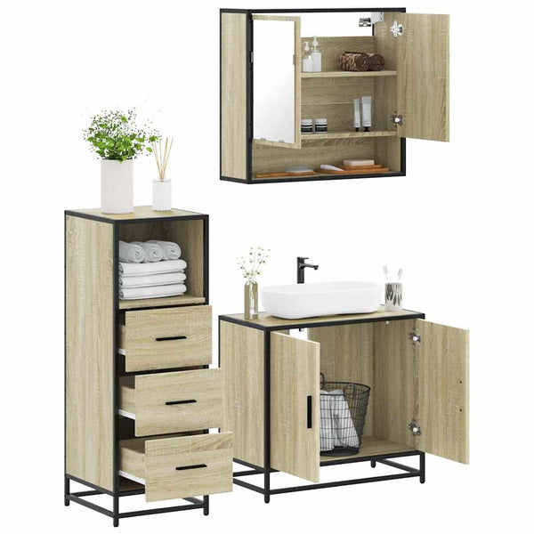 Badezimmermöbel-Set Dorathea (3-teilig, Sonoma-Eiche, Holz)