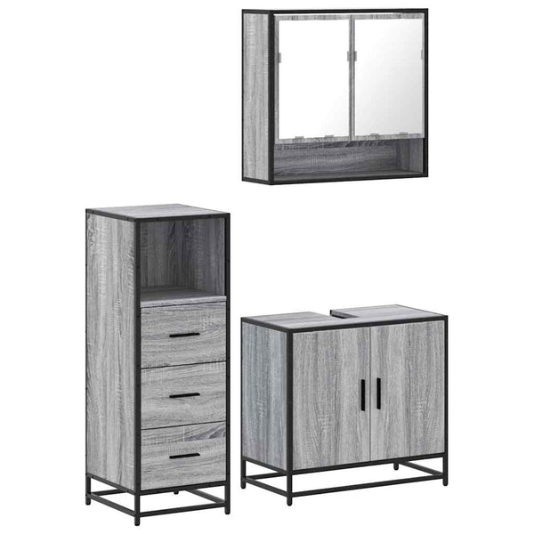 Badezimmermöbel-Set Dorathea (3-teilig, Sonoma Eiche) in Grau