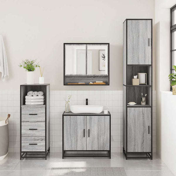 Badezimmermöbel-Set Dorathea (3-teilig, Sonoma Eiche) in Grau