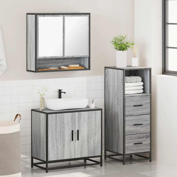 Badezimmermöbel-Set Dorathea (3-teilig, Sonoma Eiche) in Grau