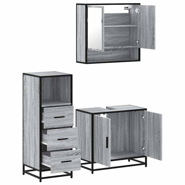 Badezimmermöbel-Set Dorathea (3-teilig, Sonoma Eiche) in Grau