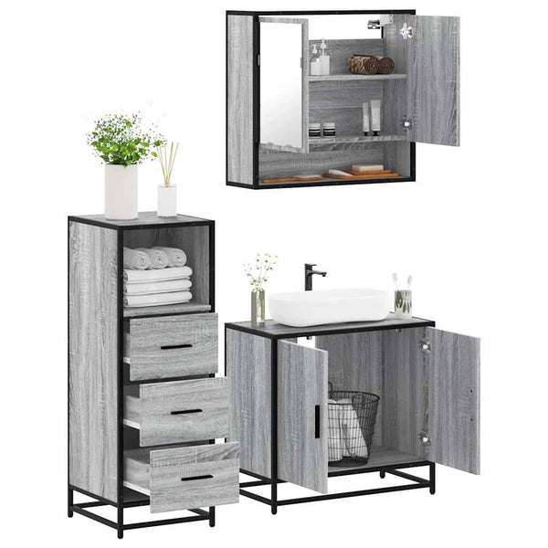 Badezimmermöbel-Set Dorathea (3-teilig, Sonoma Eiche) in Grau