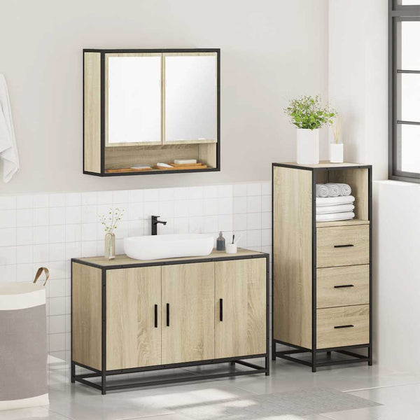 Badezimmermöbel-Set Doche (3-teilig, Sonoma-Eiche, Holz)