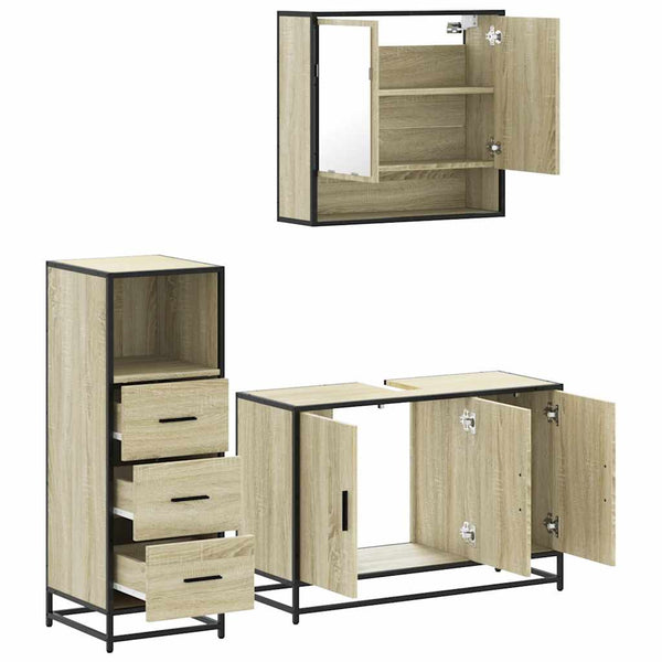 Badezimmermöbel-Set Doche (3-teilig, Sonoma-Eiche, Holz)