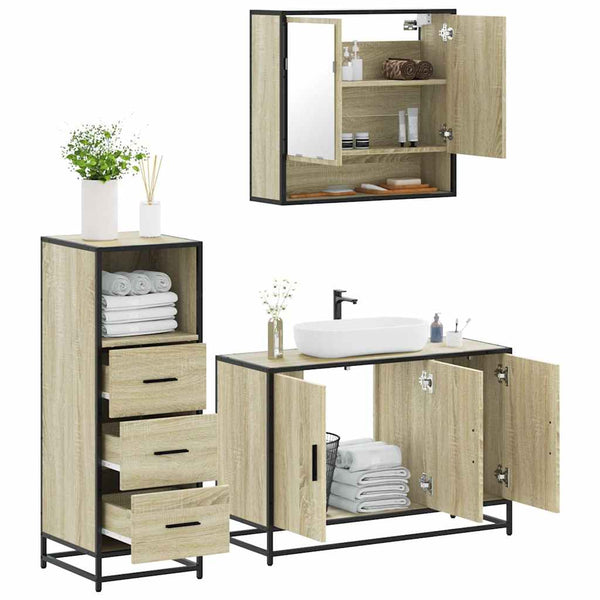 Badezimmermöbel-Set Doche (3-teilig, Sonoma-Eiche, Holz)
