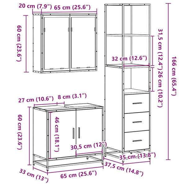 Badezimmermöbel-Set Trilby (3-teilig, Sonoma-Eiche, Holz)
