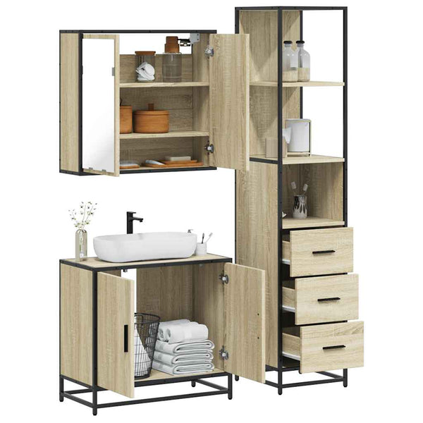 Badezimmermöbel-Set Trilby (3-teilig, Sonoma-Eiche, Holz)