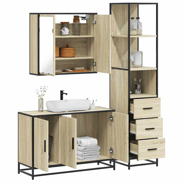 Badezimmermöbel-Set Lita, 3-teilig (Sonoma-Eiche)