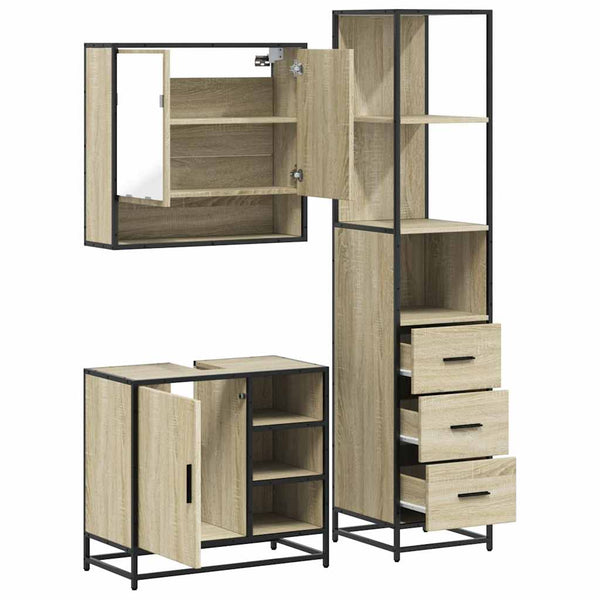 Badezimmermöbel-Set Dimitriade (3-teilig, Sonoma-Eiche, Holz)
