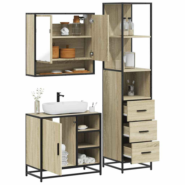 Badezimmermöbel-Set Dimitriade (3-teilig, Sonoma-Eiche, Holz)