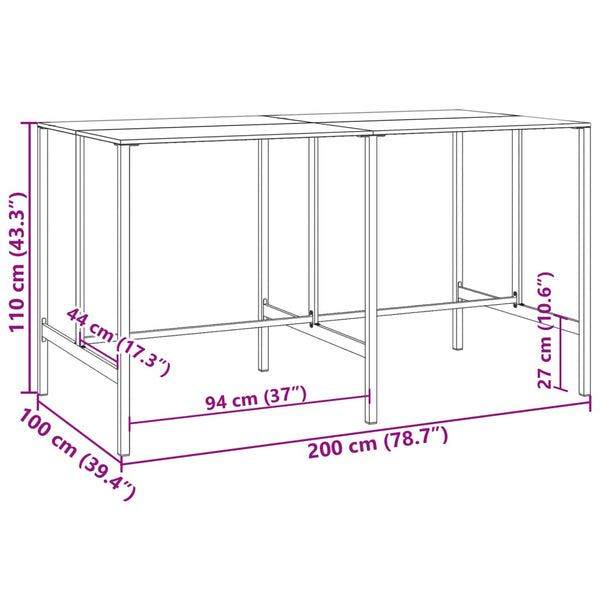 Schwarzer Bartisch Alindor 200x100x110cm (pulverbeschichteter Stahl)
