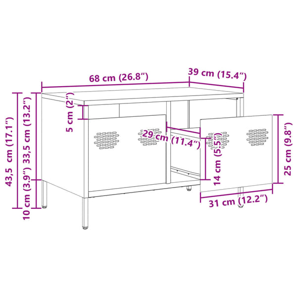 Schwarzer TV-Schrank Rosia 68x39x43,5cm (kaltgewalzter Stahl)