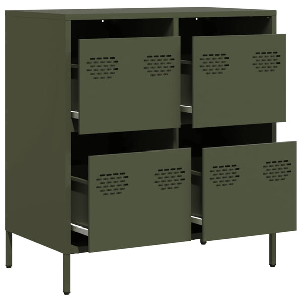 Olivgrünes Sideboard Lcian 68x39x73,5cm (kaltgewalzter Stahl)