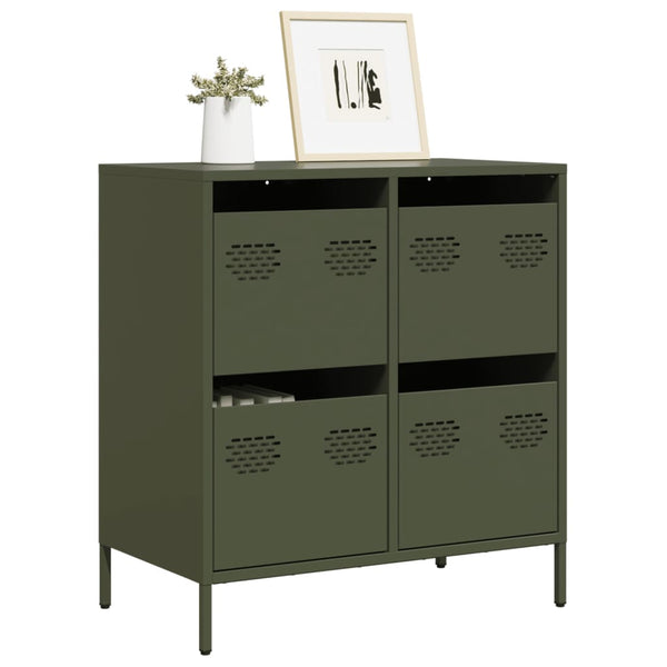 Olivgrünes Sideboard Lcian 68x39x73,5cm (kaltgewalzter Stahl)