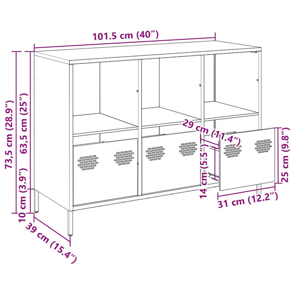 Weißes Sideboard Madalyn 101,5x39x73,5cm (kaltgewalzter Stahl)