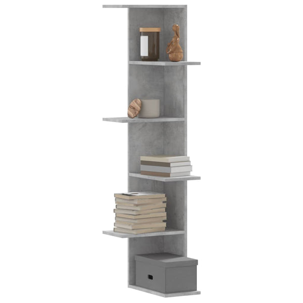 Wandeckregal Clarine, betonfarben, 36,5x36,5x140cm (Holz)