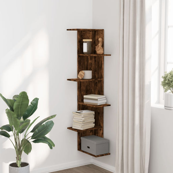 Räuchereichen-Wandeckregal Clarine 36,5x36,5x140cm (Holz)