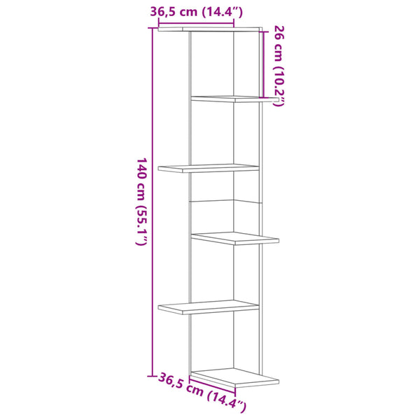 Räuchereichen-Wandeckregal Clarine 36,5x36,5x140cm (Holz)