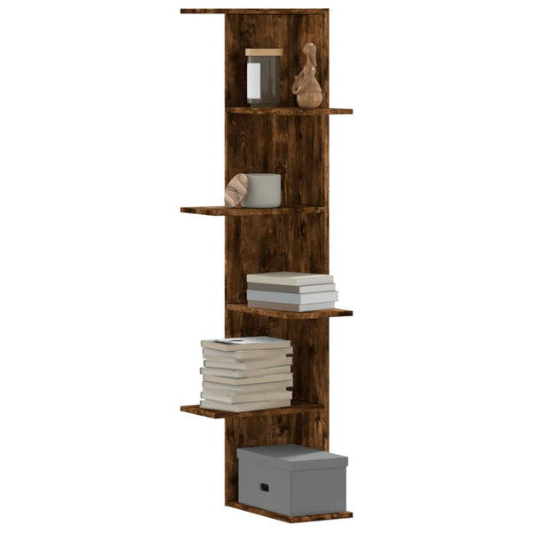 Räuchereichen-Wandeckregal Clarine 36,5x36,5x140cm (Holz)