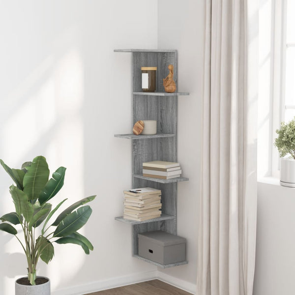 Graues Eckwandregal Clarine 36,5x36,5x140cm (Holz)