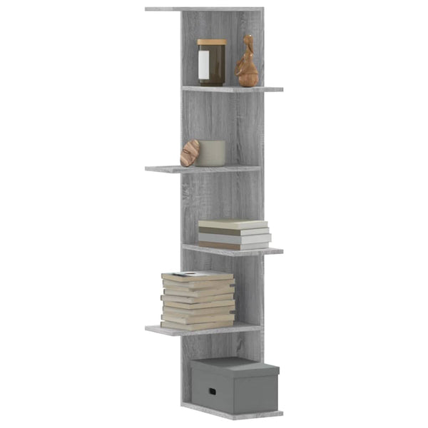 Graues Eckwandregal Clarine 36,5x36,5x140cm (Holz)