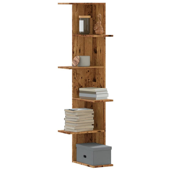 Wand-Eckregal Clarine 36,5x36,5x140cm (Altholz, Holz)