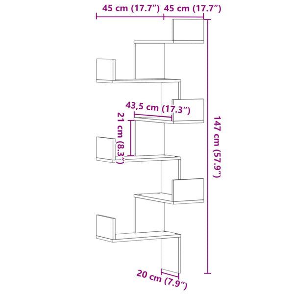 Weißes Wandregal Constantinela 45x45x147cm (Holz)