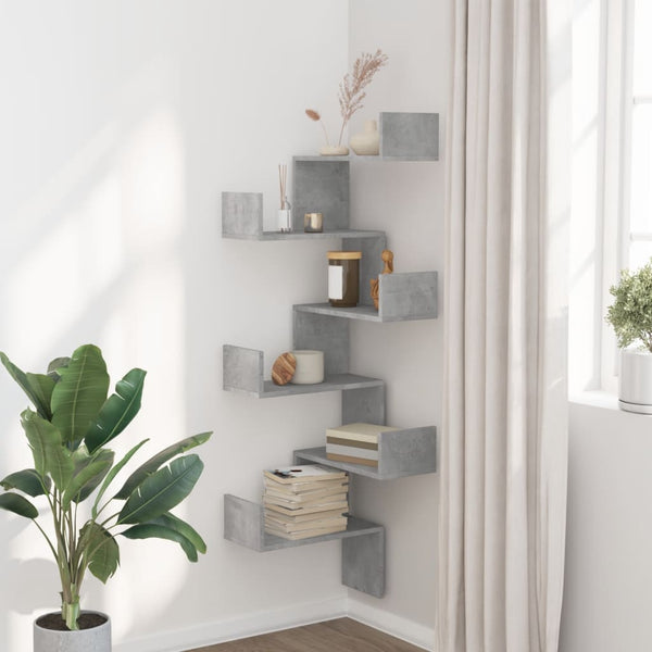 Betongraues Wand-Eckregal Constantinela 45x45x147cm (Holz)