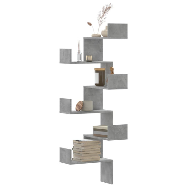 Betongraues Wand-Eckregal Constantinela 45x45x147cm (Holz)