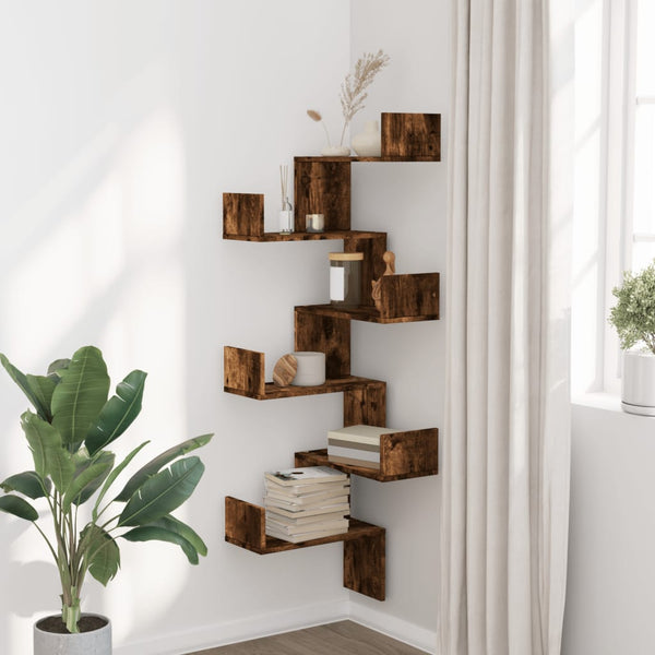 Räuchereiche Wand Eckregal Constantinela 45x45x147cm (Holz)