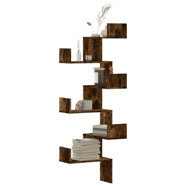 Räuchereiche Wand Eckregal Constantinela 45x45x147cm (Holz)