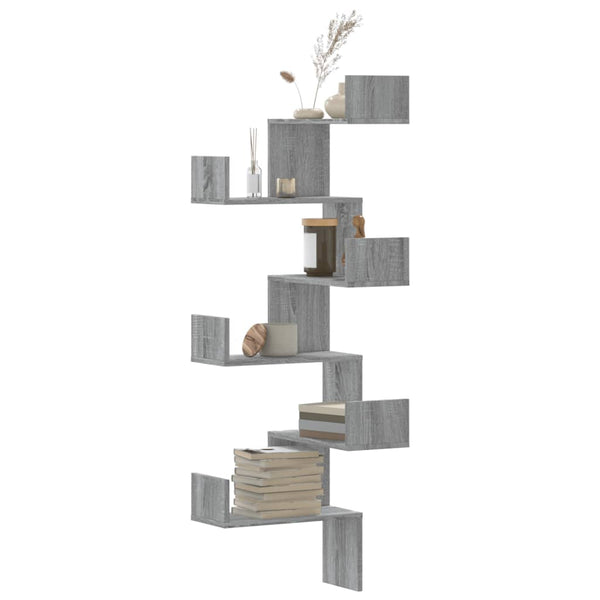 Graues Wand-Eckregal Constantinela 45x45x147cm (Holz)