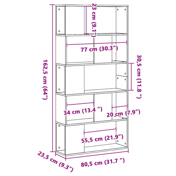 Sonoma-Eiche Bücherregal Amoras 80,5x23,5x162,5cm (Holz)