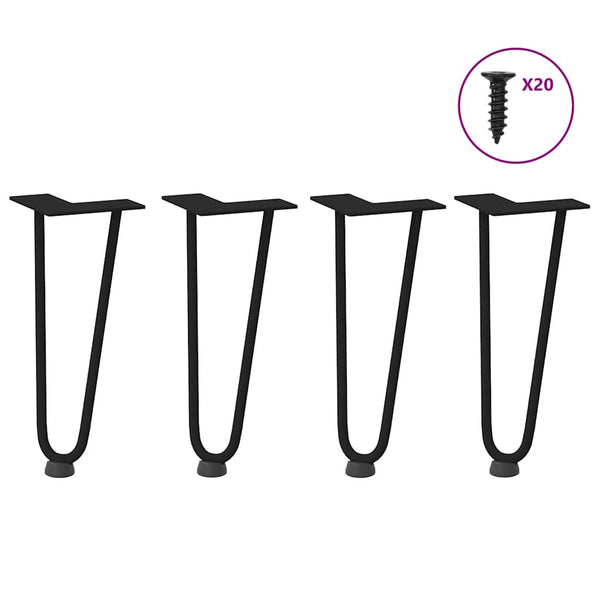 Mardini Tischbeine Schwarz Haarnadelbeine 30 cm (4 Stück massiver Stahl)