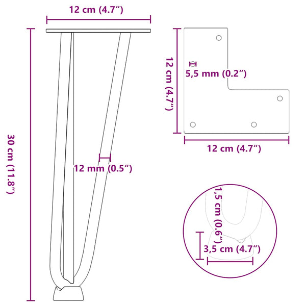 Mardini Haarnadel Tischbeine schwarz 30cm (4 Stück massiver Stahl)