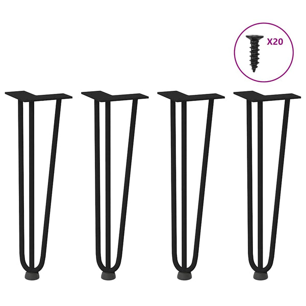 Mardini Tischbeine Schwarz Haarnadel 42cm (4 Stück massiver Stahl)