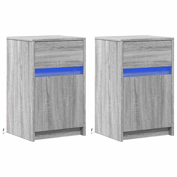 Grauer Nachttisch mit LED-Beleuchtung Tg (2 Stk. Sonoma-Holz)