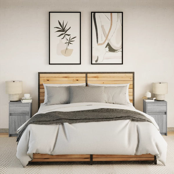 Grauer Nachttisch mit LED-Beleuchtung Tg (2 Stk. Sonoma-Holz)