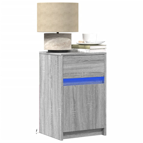Grauer Nachttisch mit LED-Beleuchtung Tg (2 Stk. Sonoma-Holz)