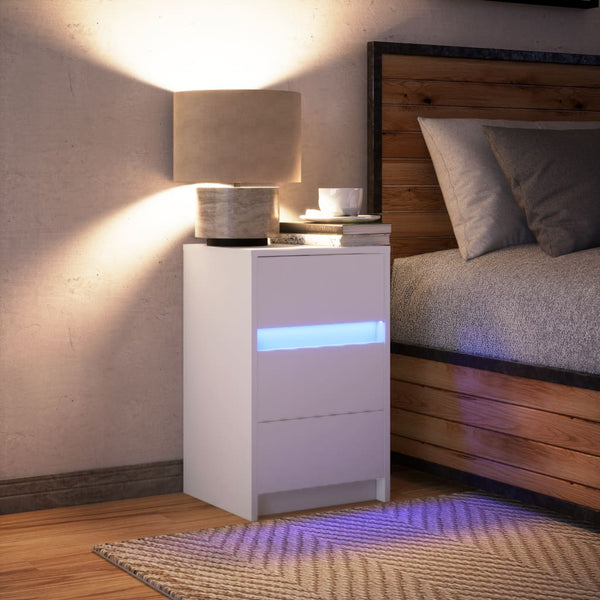 Weißer Nachttisch mit LED-Beleuchtung Bulz (Holz)