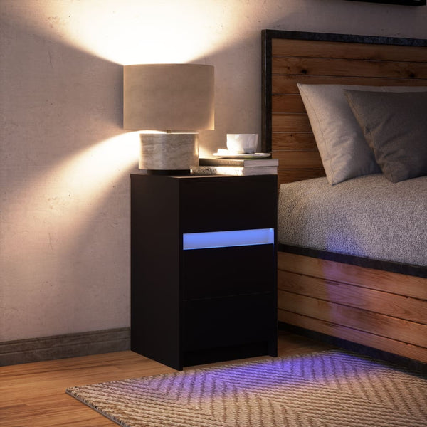 Schwarzer Nachttisch Bulz (Holz, mit LED-Beleuchtung)