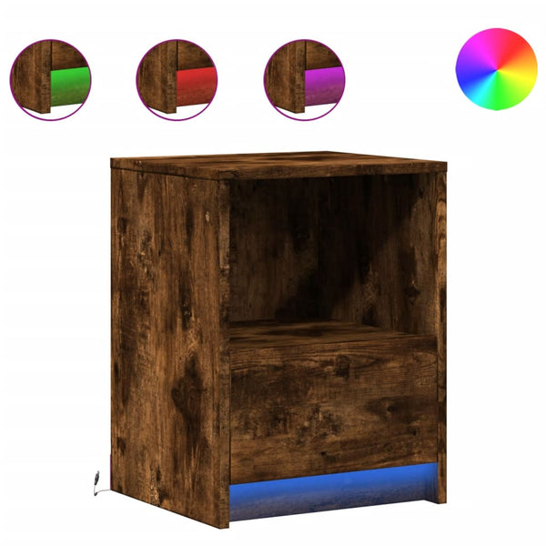 Nachttisch mit LED-Leuchten Timpu (2er-Set, Raucheiche)