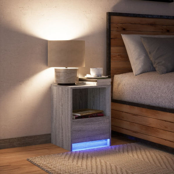 Nachttisch mit LED-Leuchten Timpu (2er-Set, Raucheiche)