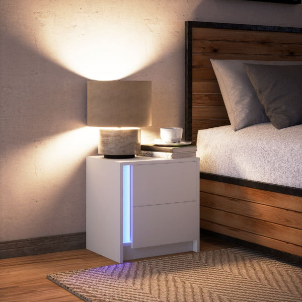 Weißer Nachttisch mit LED-Beleuchtung Tanja (Holz)