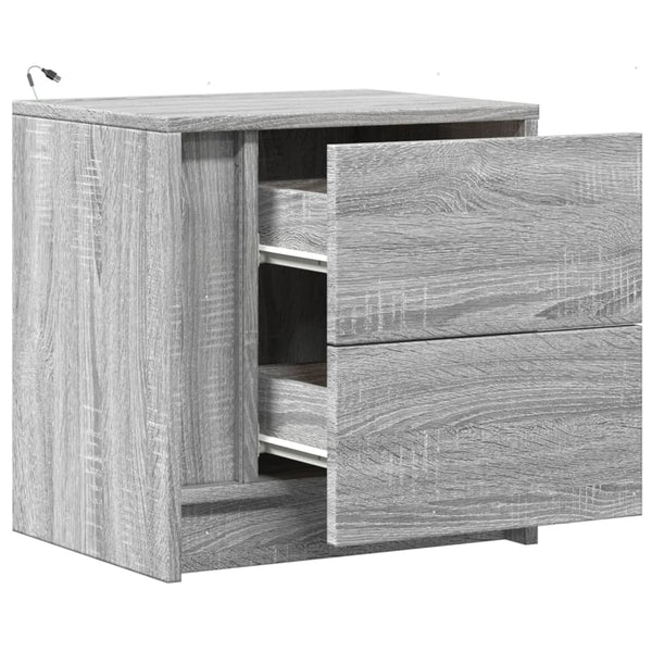 Grauer Nachttisch mit LED-Beleuchtung Tanja (2er Set Sonoma-Holz)