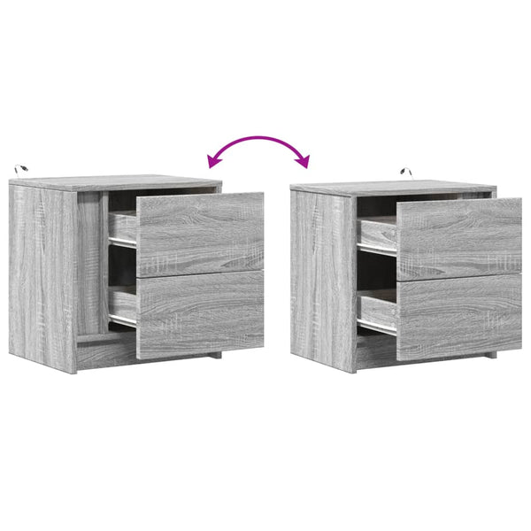 Grauer Nachttisch mit LED-Beleuchtung Tanja (2er Set Sonoma-Holz)
